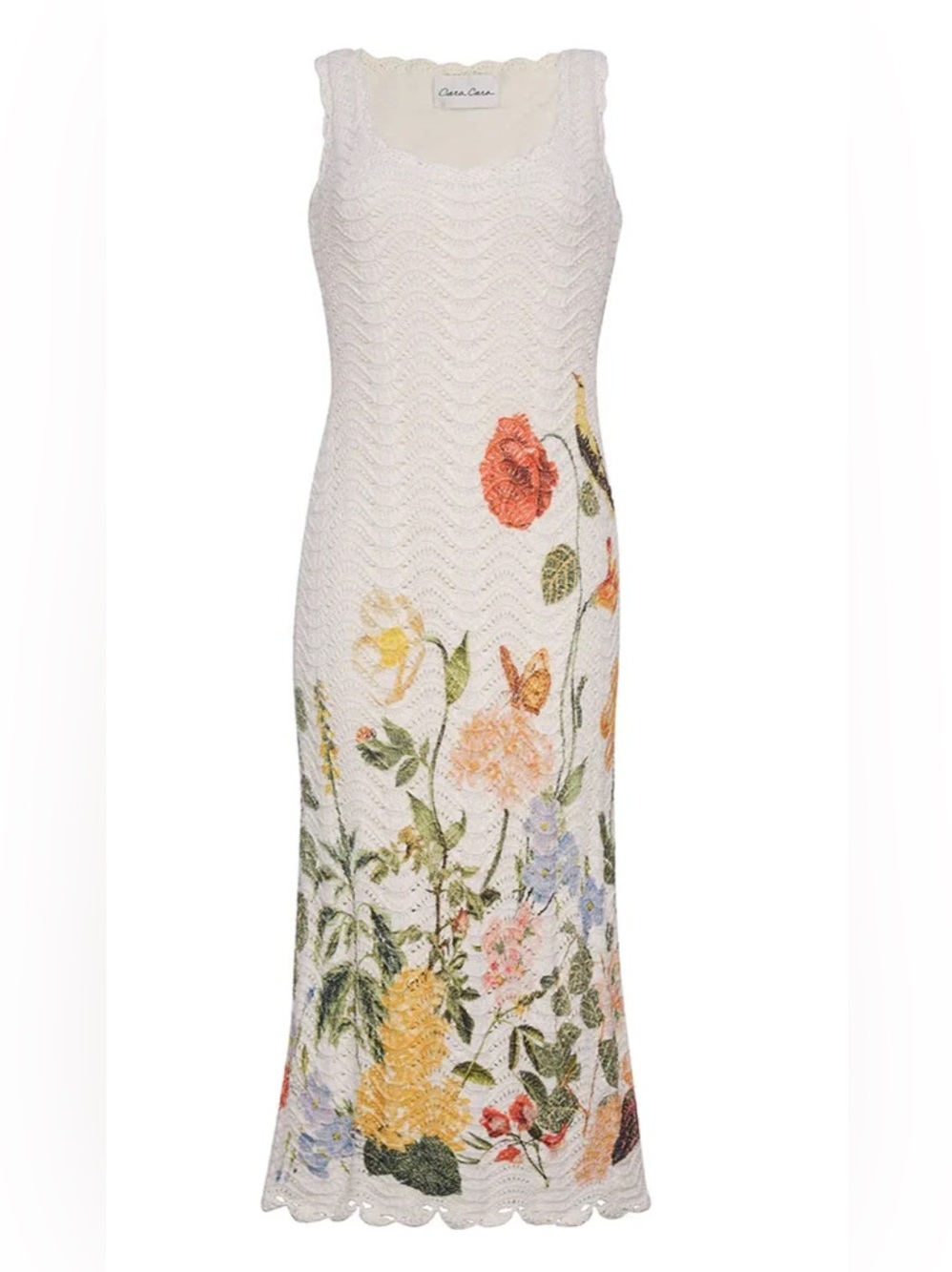 Cara Cara Small Orel Knit Crochet White Floral Sleeveless Dress Nectar Egret